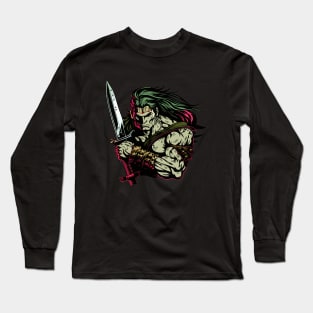 Warrior With Long Hair And Sword Long Sleeve T-Shirt